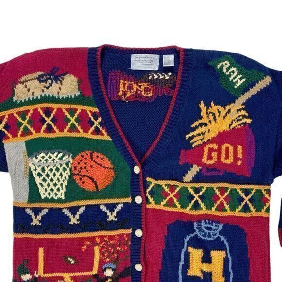 Northern Isles Sweater Womens 2X Blue Varsity Back to School Hand Knit Cardigan - Picture 3 of 16